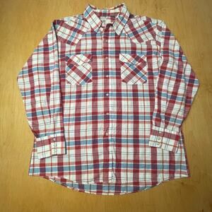 Vintage Saddle King Pearl Snap Multicolor Plaid XL Long Sleeve Western Shirt